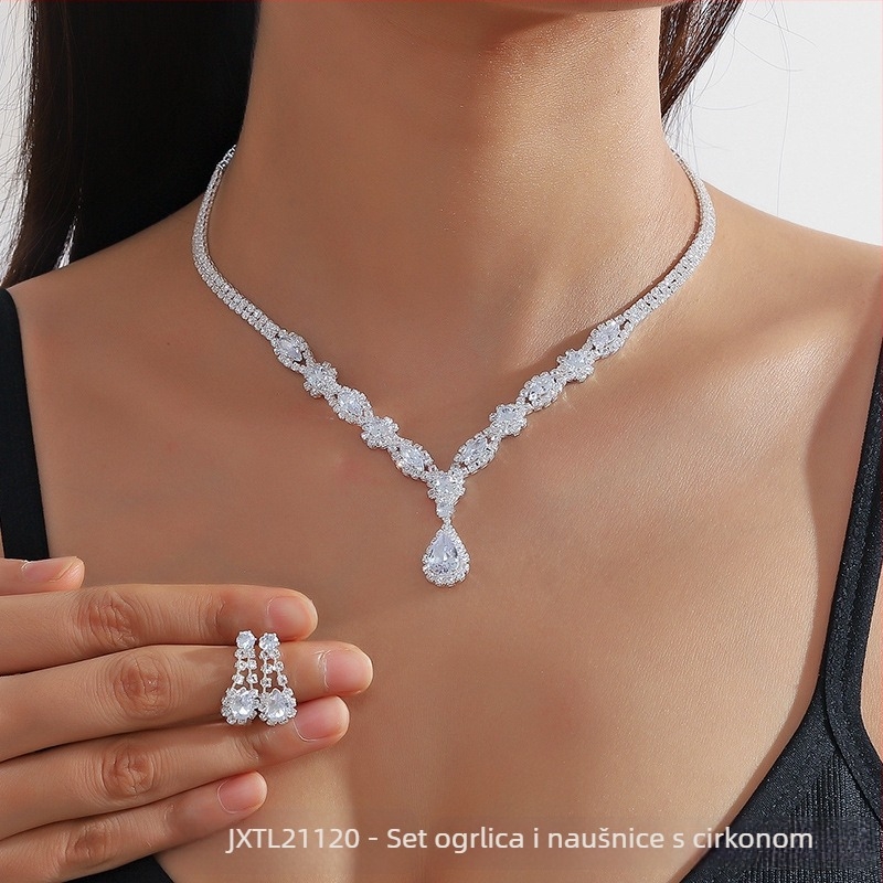 Jinxi set naušnica i ogrlice s kristalnim rhinestones i zirkonima, elektroplatina završna obrada, vintage moderni stil za žene