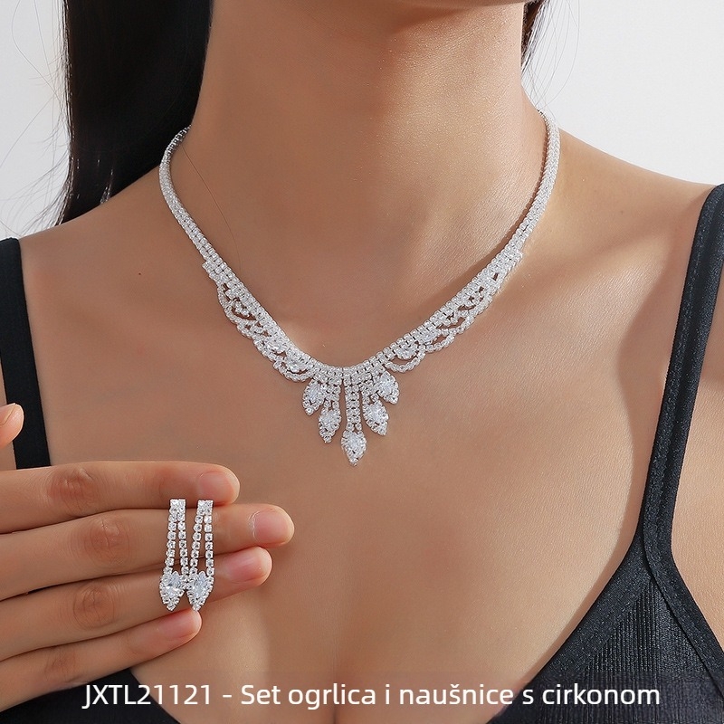 Jinxi set naušnica i ogrlice s kristalnim rhinestones i zirkonima, elektroplatina završna obrada, vintage moderni stil za žene