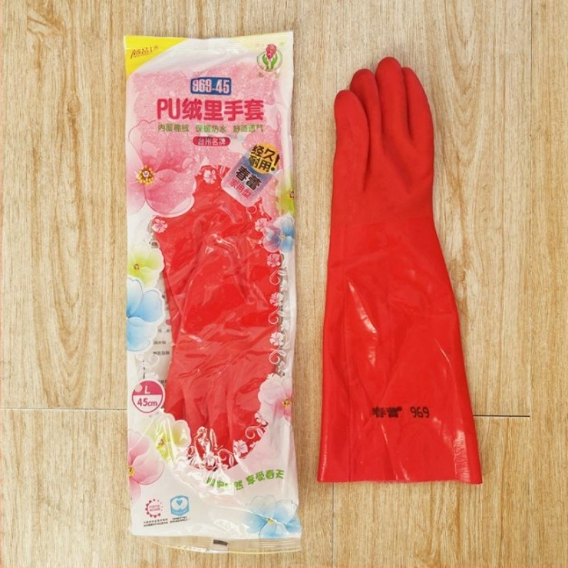 Chunlei 969-40 rukavice s fleece podstavom, PU za hladnoću, protuklizne, produžene i ojačane, latex rukavice za kućnu upotrebu za pranje suđa