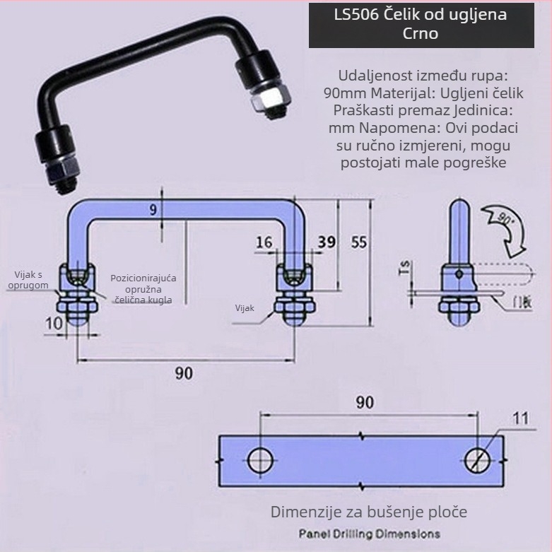 LS506 sklopna ručica ormarića, 304 nehrđajući čelik, kromirana završna obrada, površinska montaža