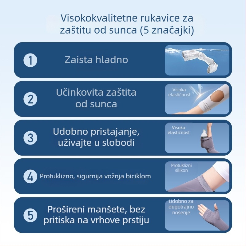 Ljetni ženski UV zaštićni najlonski rukavi za vožnju, biciklizam i aktivnosti na otvorenom; rashlađujući, protuklizni, s dodirnim zaslonom.