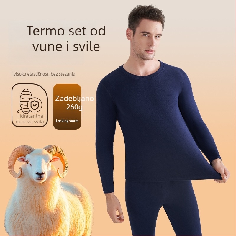Muški termalni set baznog sloja od vune i svile s flisom (gornji dio i hlače)