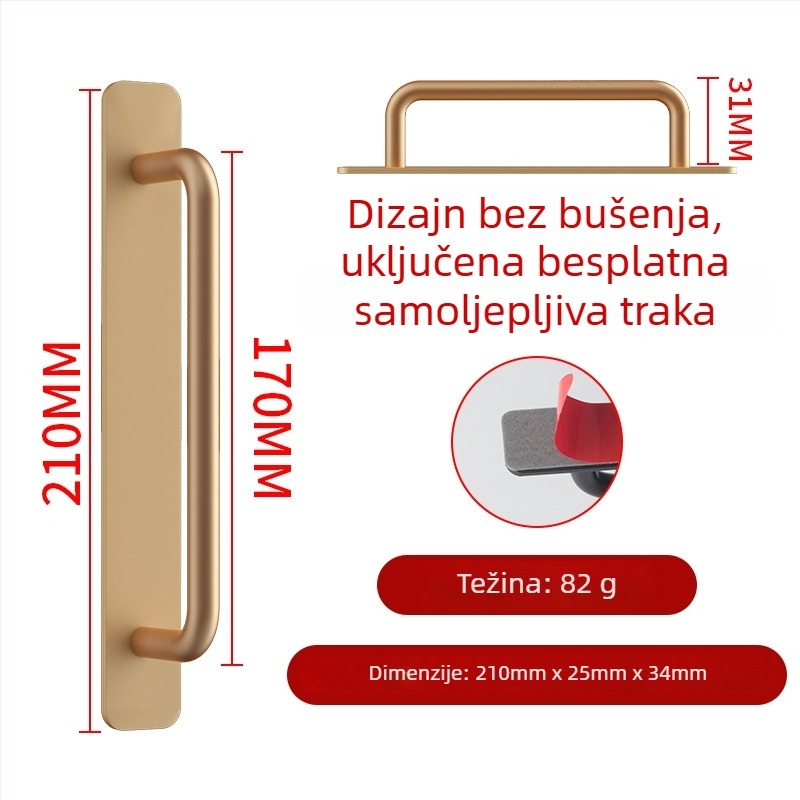 Wanson Handhandle – ručka bez bušenja od aluminijske legure za ormare, ladice i vrata, samoljepljiva, modernog dizajna