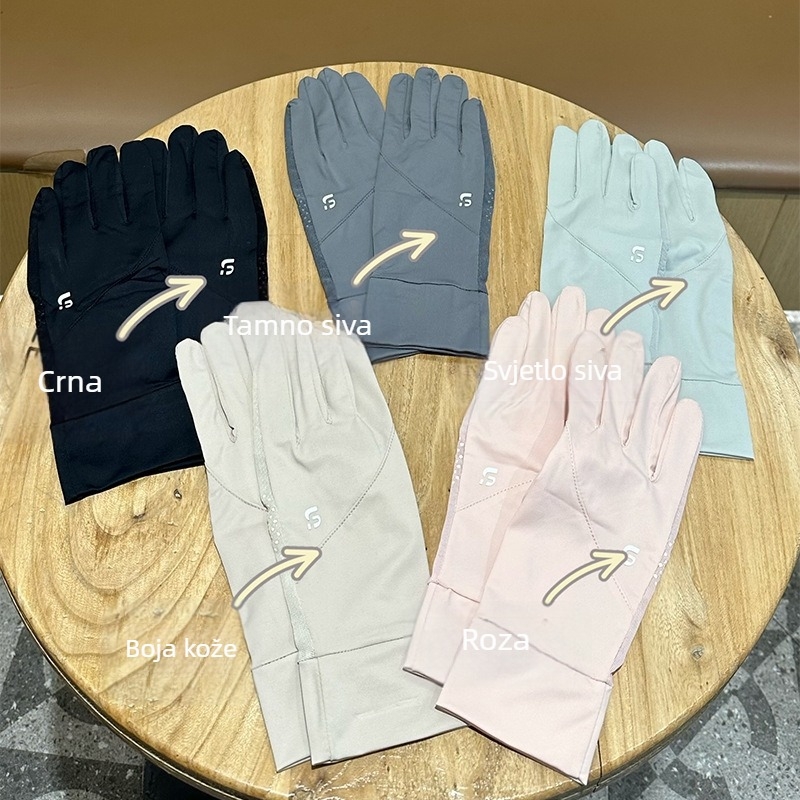 Ženske rukavice za ljetnu vožnju biciklom od Ice Silk materijala: UV zaštita, kompatibilne s dodirnim ekranom, protuklizne, srednja duljina, pune prste.