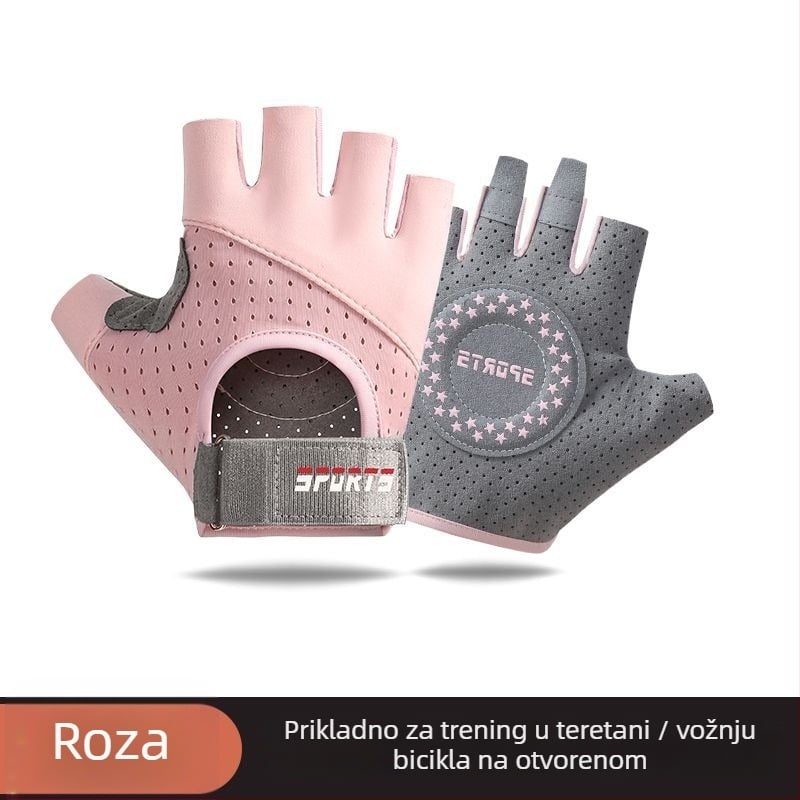 Rukavice za fitness s polu prstima za trening i vožnju biciklom - protuklizne, otporne na habanje, prozračne, ublažavaju udarce, Ice Silk pamuk smjesa
