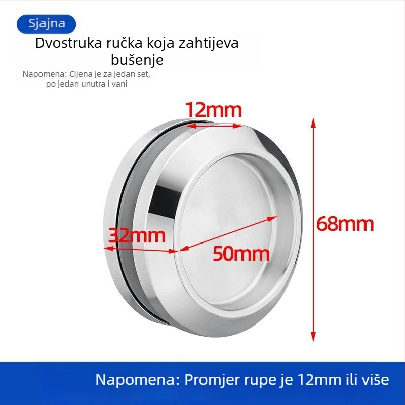 Okrugla ručica od nehrđajućeg čelika za staklena vrata za kupaonicu/tuš kabine, moderni minimalistički stil, završeci: mat, sjaj ili elektroplatirani