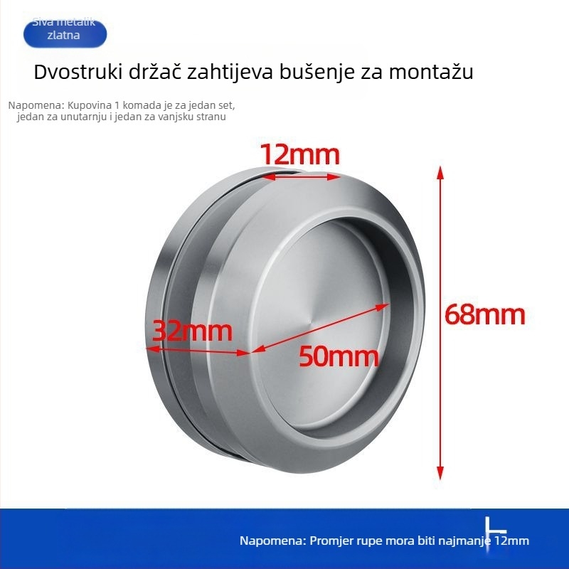 Okrugla ručica od nehrđajućeg čelika za staklena vrata za kupaonicu/tuš kabine, moderni minimalistički stil, završeci: mat, sjaj ili elektroplatirani