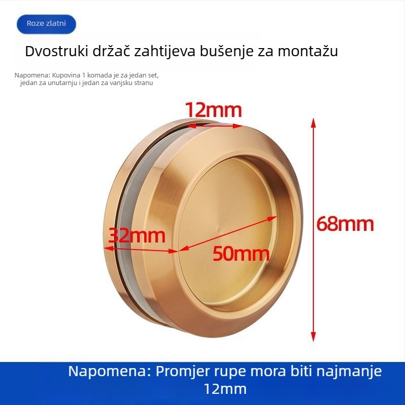 Okrugla ručica od nehrđajućeg čelika za staklena vrata za kupaonicu/tuš kabine, moderni minimalistički stil, završeci: mat, sjaj ili elektroplatirani