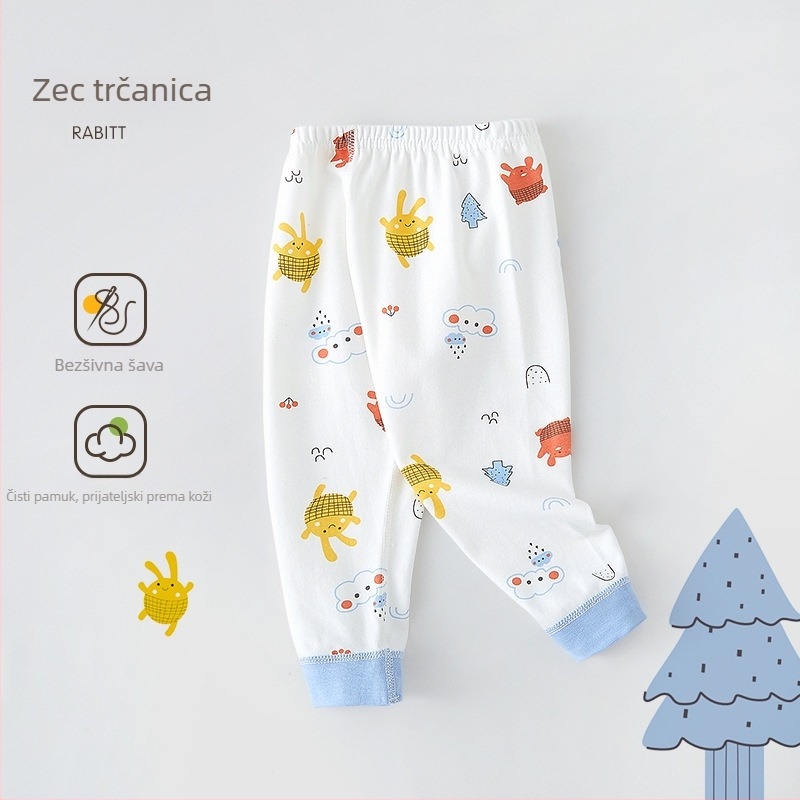 Dječje duge hlače od pamuka, bez šavova, 100% pamuk, unisex, 1–3 godine, proljeće–jesen kućna odjeća