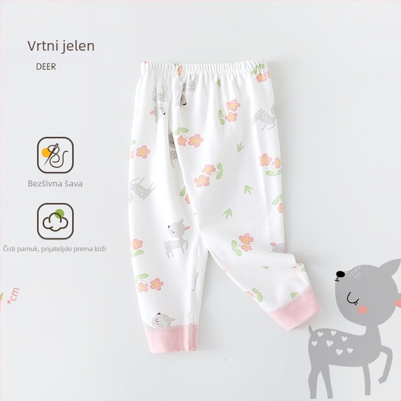 Dječje duge hlače od pamuka, bez šavova, 100% pamuk, unisex, 1–3 godine, proljeće–jesen kućna odjeća