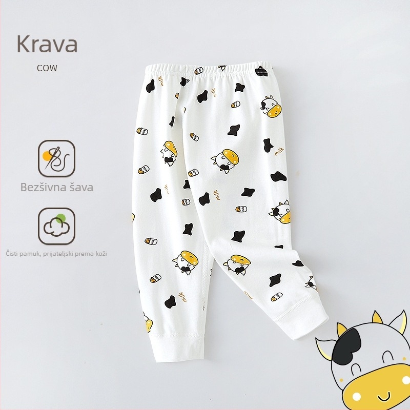 Dječje duge hlače od pamuka, bez šavova, 100% pamuk, unisex, 1–3 godine, proljeće–jesen kućna odjeća