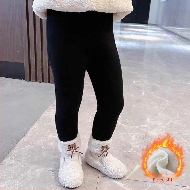 Dječje plišane legice s podstavom od pamuka 90%, srednji pojas, zimske za uzrast 1–3 godine, motiv medvjed