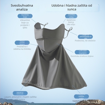 Maska za lice za vožnju biciklom sa zaštitom od sunca – Ice Silk tkanina, >96% poliester, poluzakriveni stil, zaštita vrata