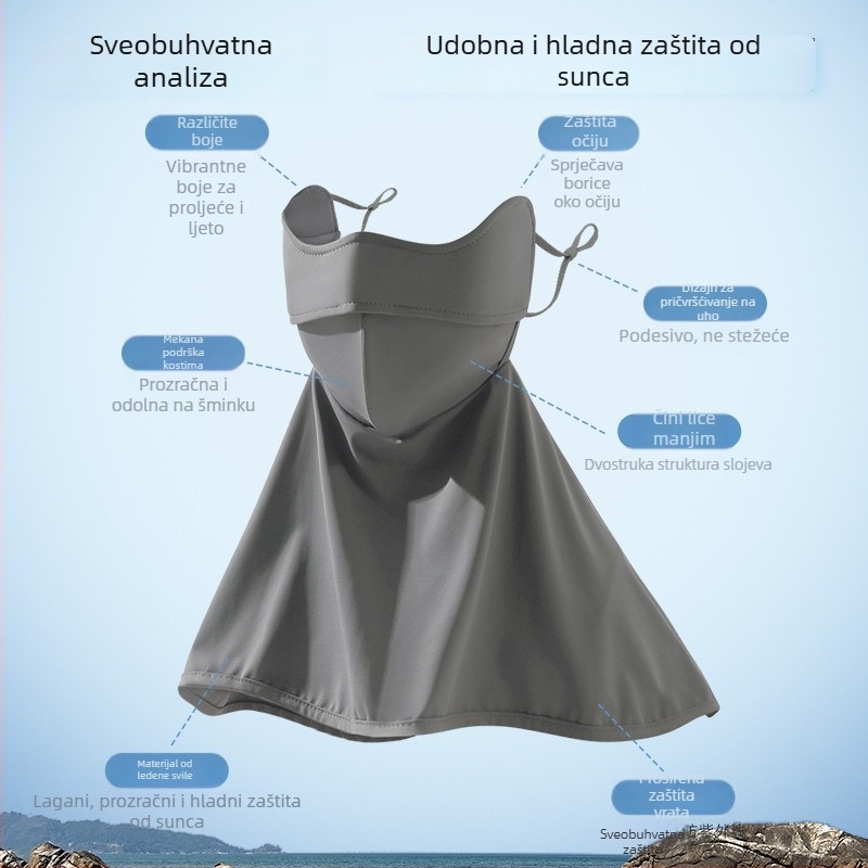 Maska za lice za vožnju biciklom sa zaštitom od sunca – Ice Silk tkanina, >96% poliester, poluzakriveni stil, zaštita vrata