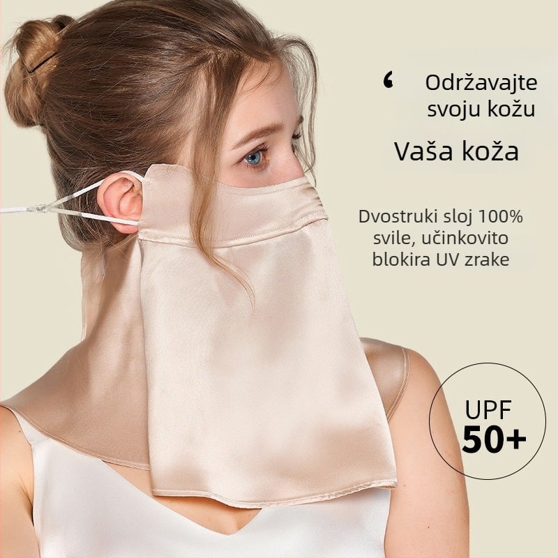 Polumaska od svile s UV zaštitom, prozračna, sjenilo od sunca, repelent za insekte, mulberry svila