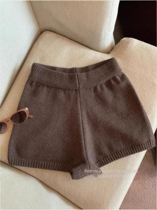 Široke pletene hlače s visokim strukom, dužina do tri četvrtine, Arctic fleece tkanina, poliester smjesa, mikroelastičnost