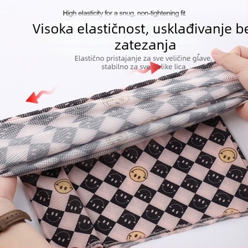 Maska za lice s UV zaštitom, Ice Silk materijal, karirani uzorak sa smiješnim licem, zaštita vrata za vožnju na otvorenom, poliester vlakno