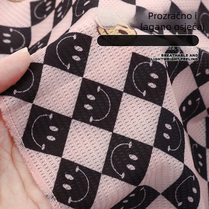 Maska za lice s UV zaštitom, Ice Silk materijal, karirani uzorak sa smiješnim licem, zaštita vrata za vožnju na otvorenom, poliester vlakno