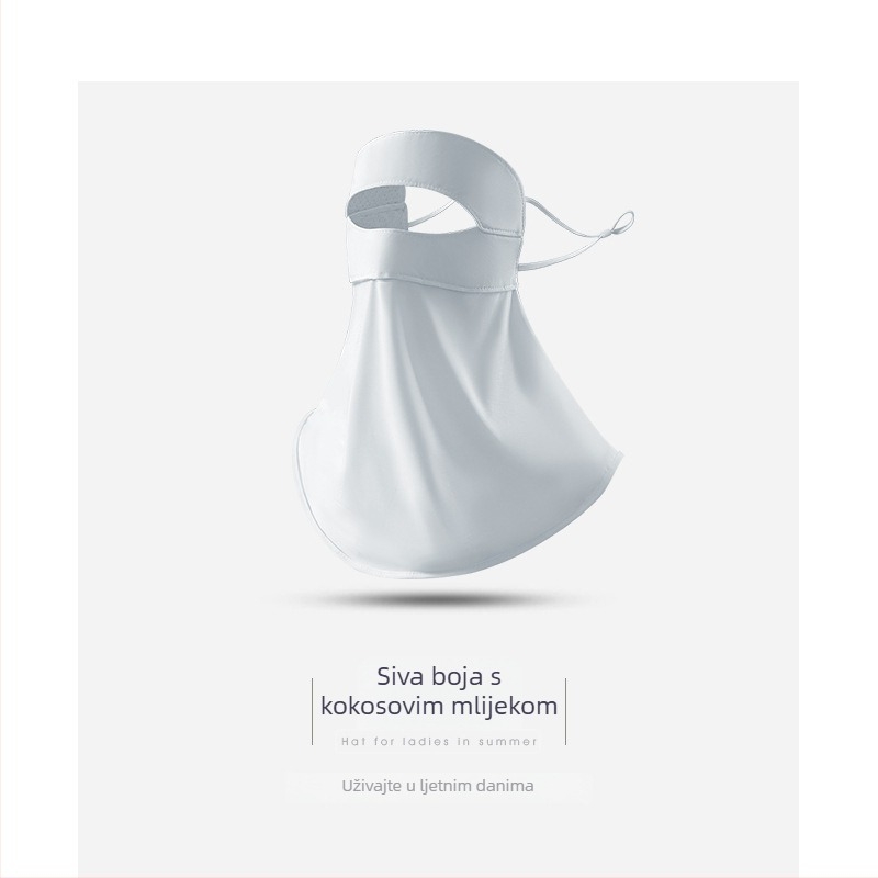 Maska za sunčevu zaštitu cijelog lica za žene — prozračna, UV zaštita, otporna na vjetar, jednodijelni dizajn, Ice Silk tkanina (poliester) s elastanom