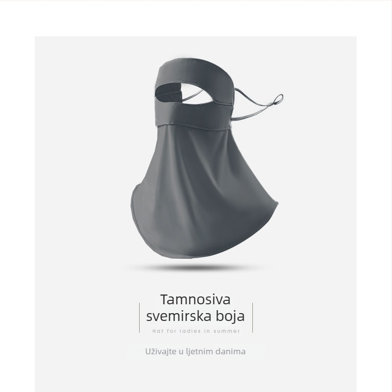 Maska za sunčevu zaštitu cijelog lica za žene — prozračna, UV zaštita, otporna na vjetar, jednodijelni dizajn, Ice Silk tkanina (poliester) s elastanom