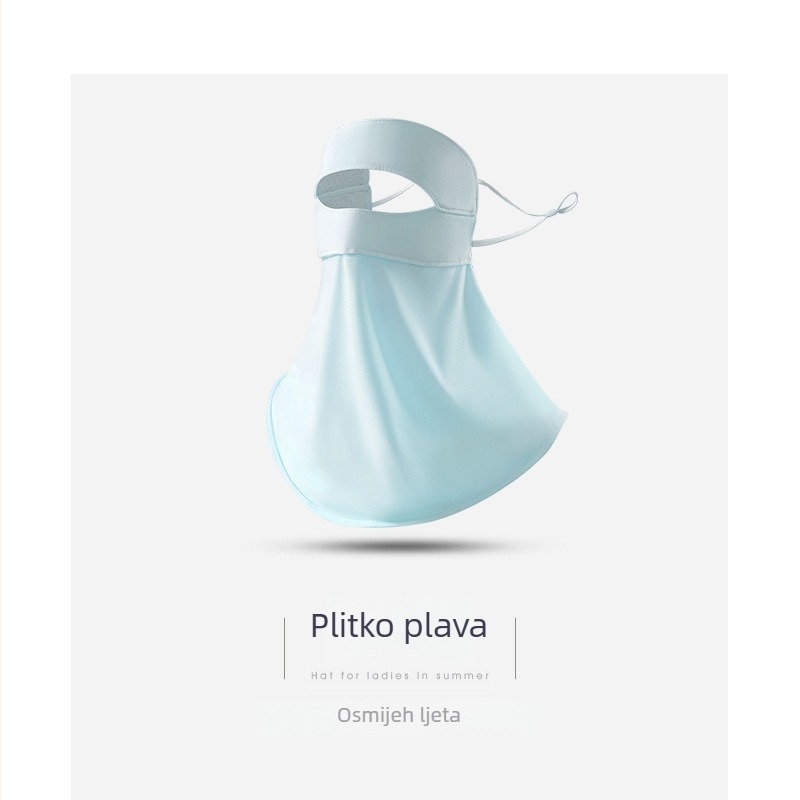 Maska za sunčevu zaštitu cijelog lica za žene — prozračna, UV zaštita, otporna na vjetar, jednodijelni dizajn, Ice Silk tkanina (poliester) s elastanom