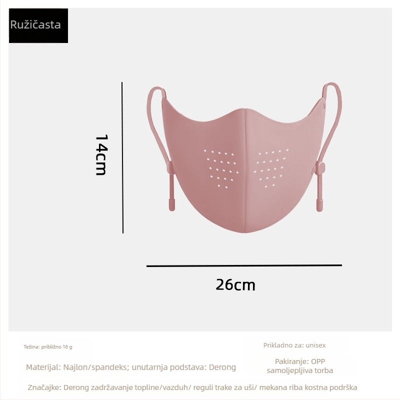 Topla najlon maska za lice s UV zaštitom UPF50+, dizajn s ušnom kukom, monokromatski uzorak, unisex