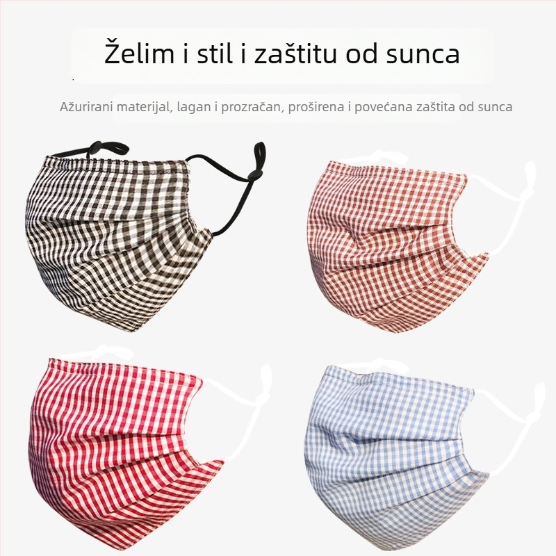 Maska za lice od pamuka, dvostruka sloja, karirani uzorak, zaštita od sunca i prašine