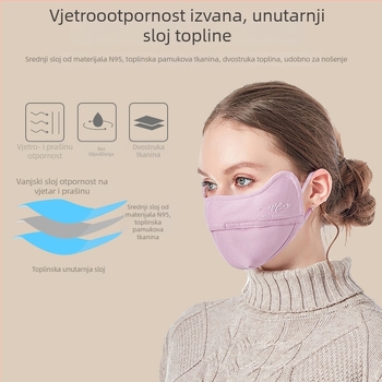Pamučna maska za žene - jesen/zima, dizajn s petljama za uši, UV zaštita UPF50+