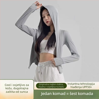 Joga stil najlon jakna za UV zaštitu, tanka, s kapuljom, UPF50+