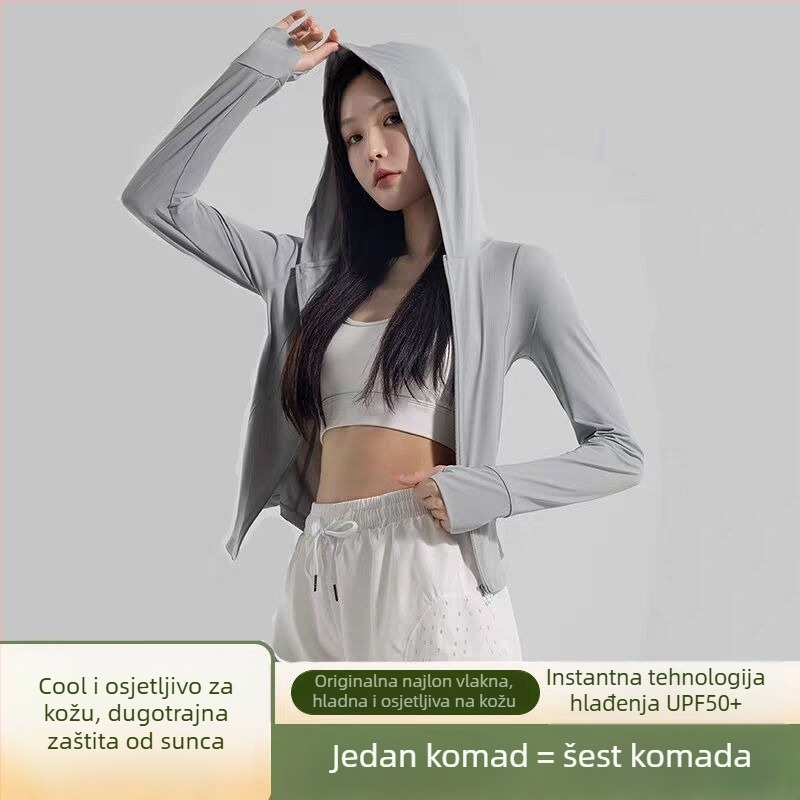 Joga stil najlon jakna za UV zaštitu, tanka, s kapuljom, UPF50+