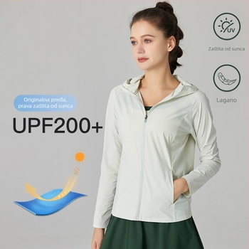 Ženska vanjska jakna s kapuljom, UV 50+, prozračna tkanina, prugasta