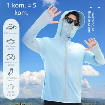 Muška jakna za UV zaštitu za vanjsku uporabu, Ice Silk, lagana ljetna jakna s uklonjivom kapom, zipom i bočnim džepovima
