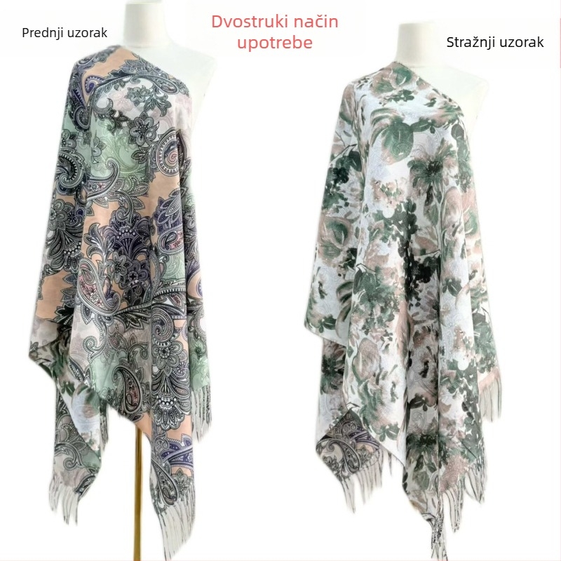 Ženski šal od imitacije kašmira, dvostrani cvjetni uzorak, warp-knit tkanje, jesenski stil