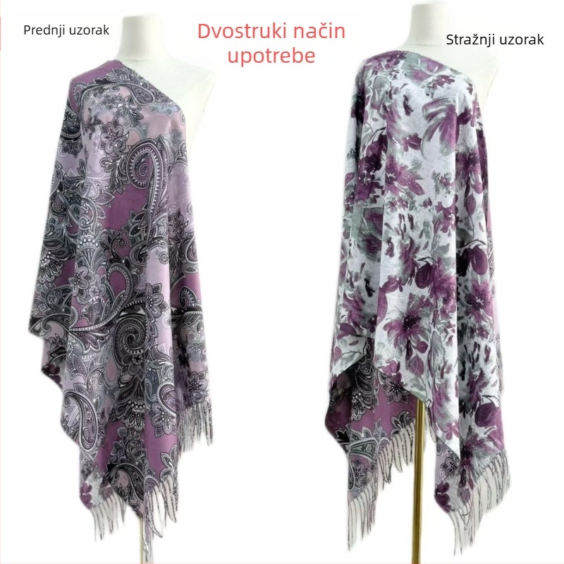 Ženski šal od imitacije kašmira, dvostrani cvjetni uzorak, warp-knit tkanje, jesenski stil
