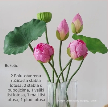 Umjetni lotos cvijet s realističnom teksturom lista – dekor za dom, vjenčanja i rekviziti za fotografiju; Materijal: PU, mekano ljepilo, svila; Obrada: stiliziranje, reljefna tekstura; Model: 19022027760