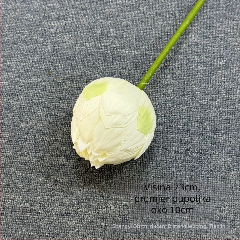 Umjetni lotos cvijet s realističnom teksturom lista – dekor za dom, vjenčanja i rekviziti za fotografiju; Materijal: PU, mekano ljepilo, svila; Obrada: stiliziranje, reljefna tekstura; Model: 19022027760