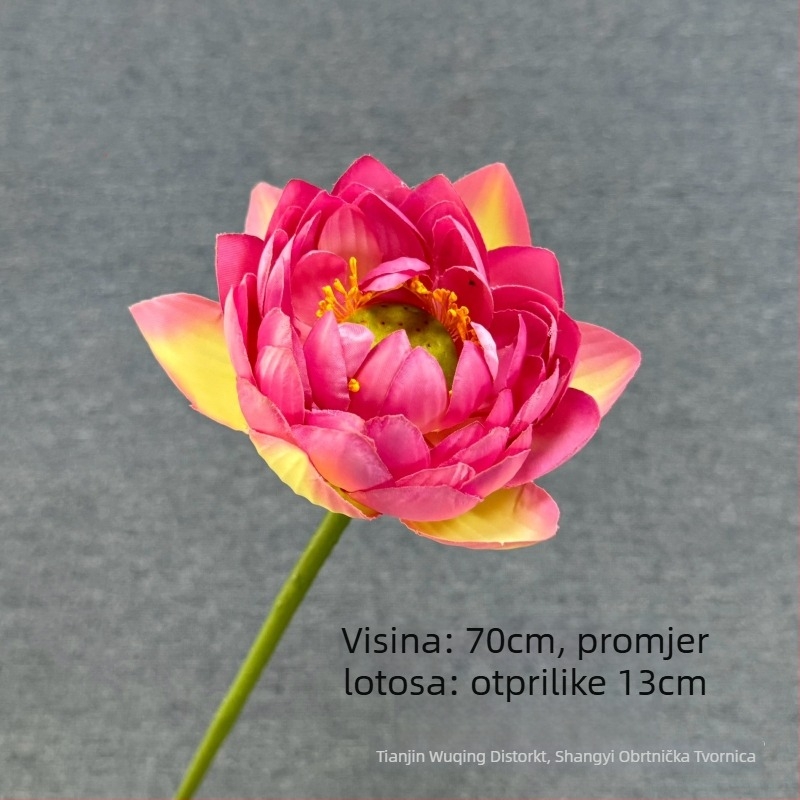 Umjetni lotos cvijet s realističnom teksturom lista – dekor za dom, vjenčanja i rekviziti za fotografiju; Materijal: PU, mekano ljepilo, svila; Obrada: stiliziranje, reljefna tekstura; Model: 19022027760