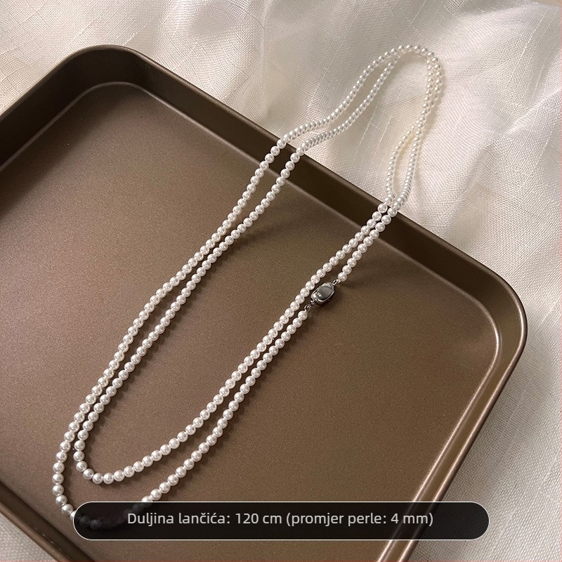 Ženska biserna ogrlica, ručna izrada, običan lanac, privjesak od legure, jednostavan, teksturiran stil blag luksuza