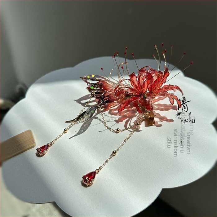 Hanfu-inspirirana krunica za kosu od plastike/smole s motivom leptira – dodatak za glavu, jesen 2024