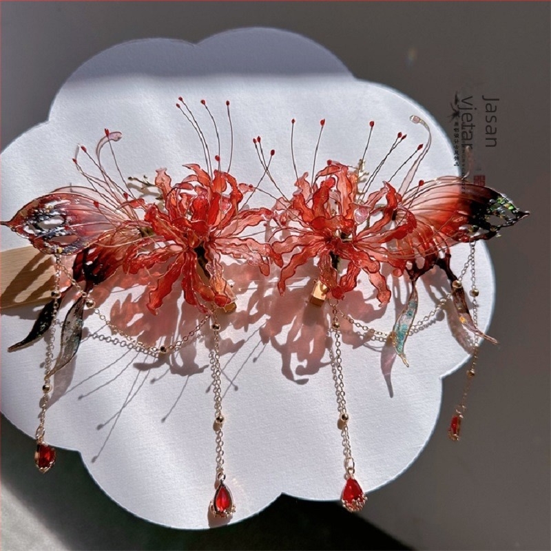 Hanfu-inspirirana krunica za kosu od plastike/smole s motivom leptira – dodatak za glavu, jesen 2024