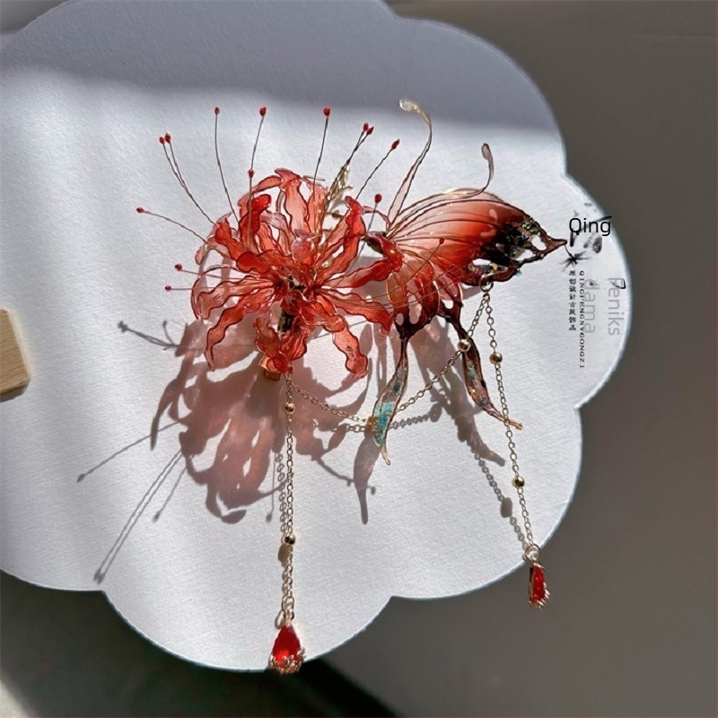Hanfu-inspirirana krunica za kosu od plastike/smole s motivom leptira – dodatak za glavu, jesen 2024