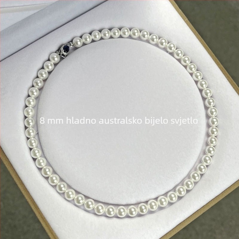 Ogrlica od biserne školjke s privjeskom od srebra 925, U-oblik/geometrijski dizajn, lanac s perlama (Materijal: biserna školjka; Privjesak: srebro 925; Oblik: U-oblik/geometrijski; Lanac: perlama)