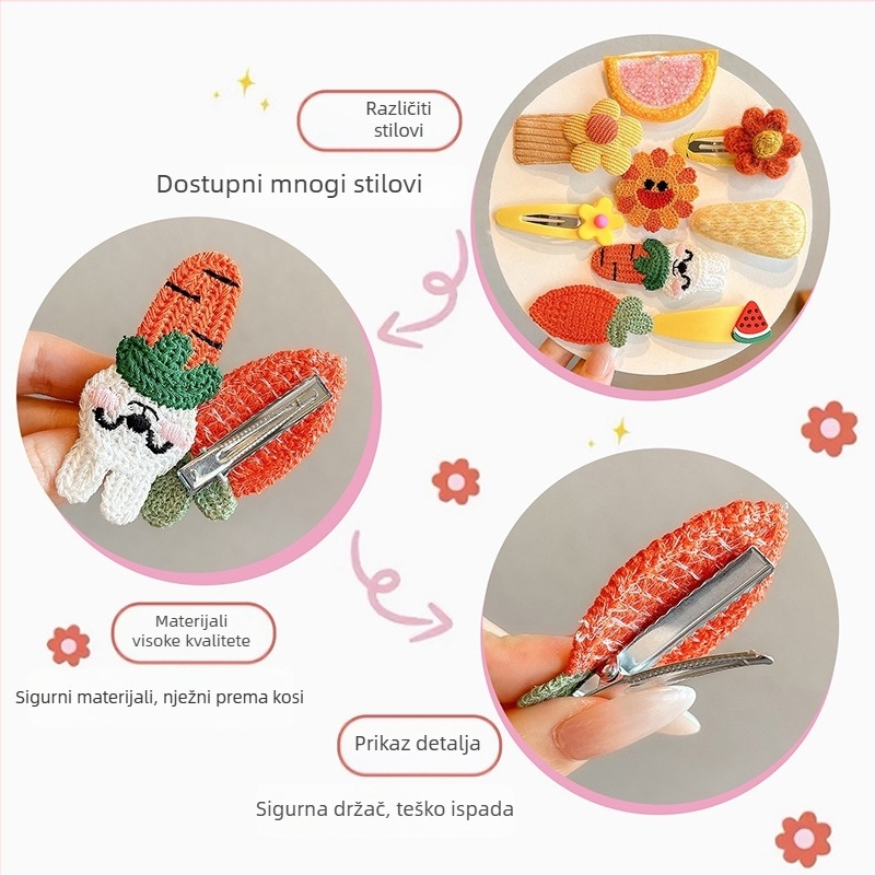 Set dodataka za kosu za djecu — ručno izrađeni bočni klips, cvjetni motiv, crtani stil, za dob 3–10 godina.