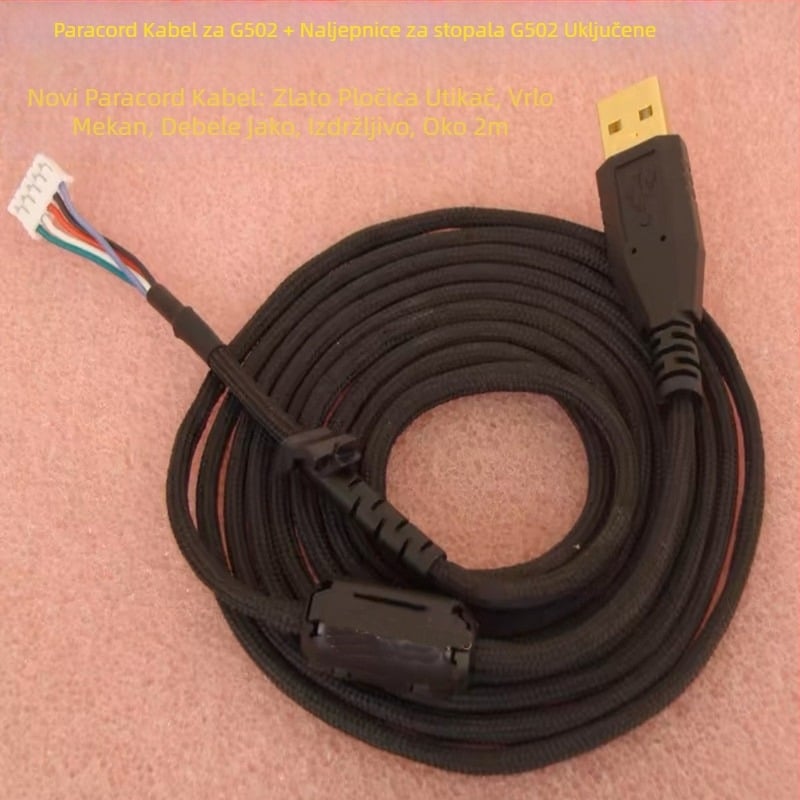 USB kabel za miš, kompatibilan s GPW1, GPW2 i G102, G302, G402, G502 Hero, G303, G403, G300, G300S; Micro USB sučelje