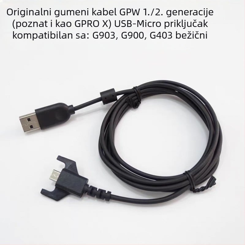 USB kabel za miš, kompatibilan s GPW1, GPW2 i G102, G302, G402, G502 Hero, G303, G403, G300, G300S; Micro USB sučelje