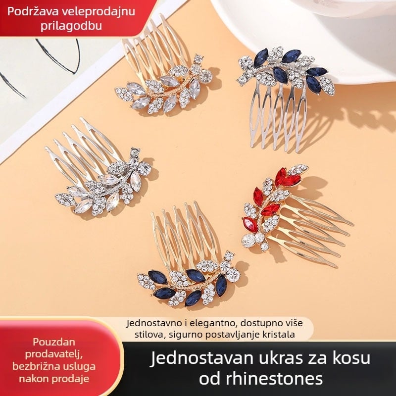 Vjenčani ukosnica za kosu sa kristalima, dizajn lista, nacionalni stil, skulpturalni završetak, prilagodba dostupna
