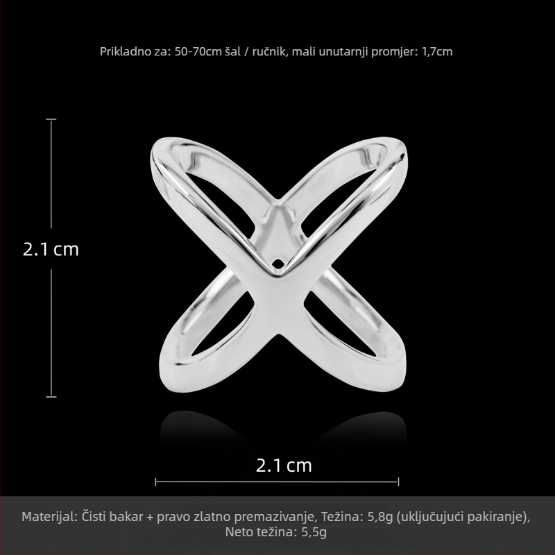 Bakrena X-oblik šal kopča za žene s pozlaćivanjem i zlatnim umetcima