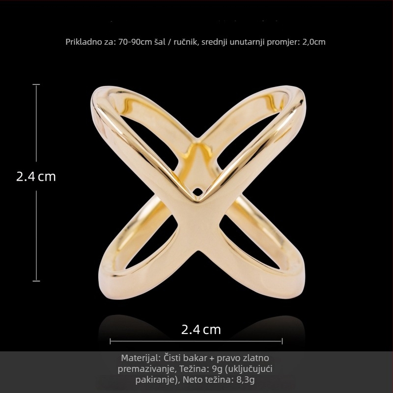 Bakrena X-oblik šal kopča za žene s pozlaćivanjem i zlatnim umetcima