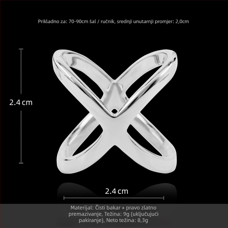 Bakrena X-oblik šal kopča za žene s pozlaćivanjem i zlatnim umetcima