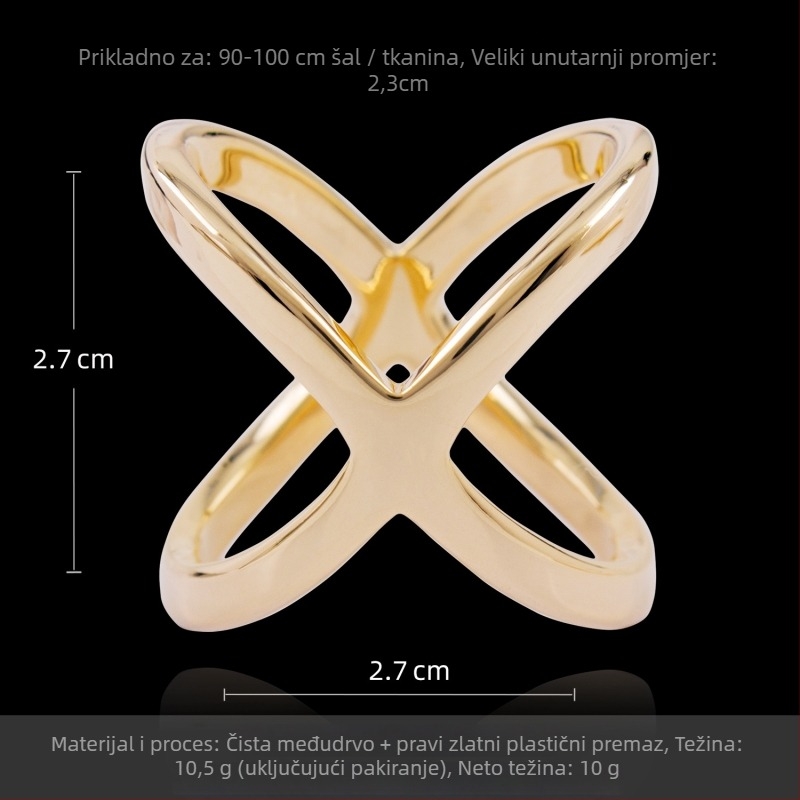 Bakrena X-oblik šal kopča za žene s pozlaćivanjem i zlatnim umetcima
